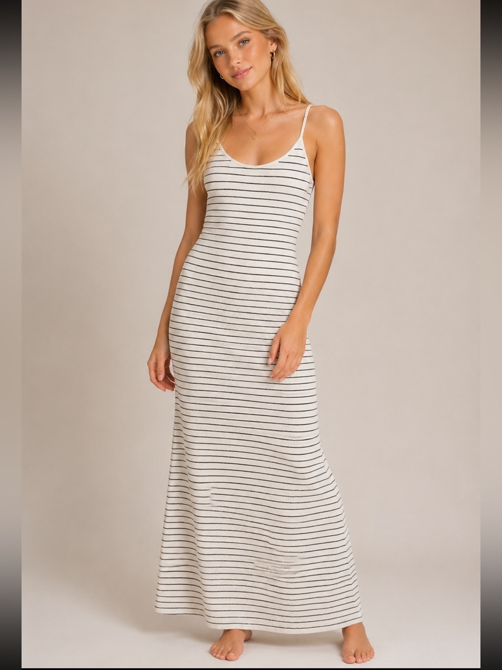 New! Onia Stripe Linen-Blend Jersey Scoop Maxi Dress Size Small 54482